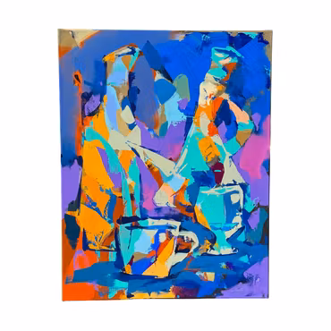'Still-life with blue wine', Akryl på duk av Alberto Ramirez LEG, 70x90 cm