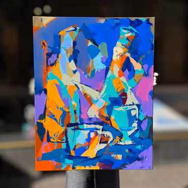 'Still-life with blue wine', Akryl på duk av Alberto Ramirez LEG, 70x90 cm