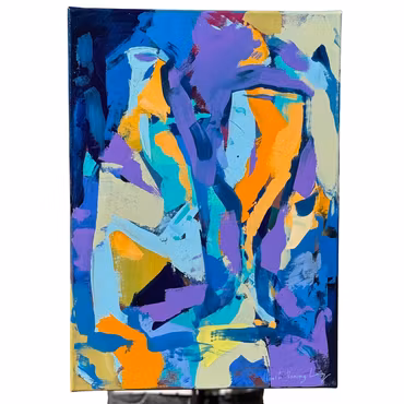 "Still-life with glass and bottle', Akryl på duk av Alberto Ramirez LEG, 50x70 cm