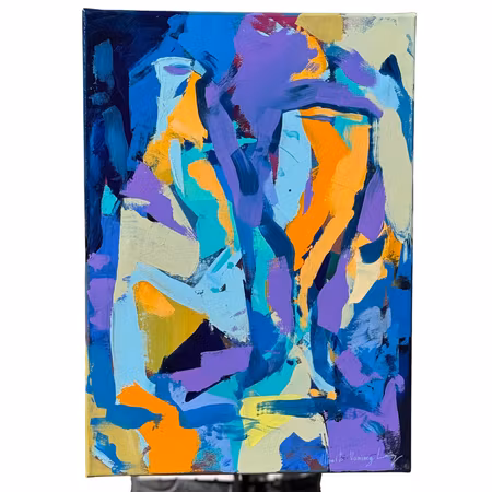"Still-life with glass and bottle', Akryl på duk av Alberto Ramirez LEG, 50x70 cm