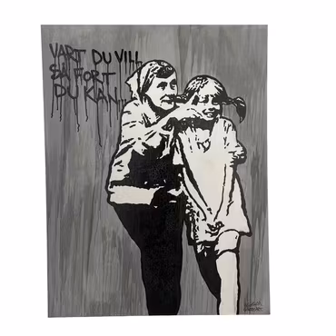 "Vart du vill så fort du kan", blandteknik på duk av Hellstrom Street Art, 116x89 cm