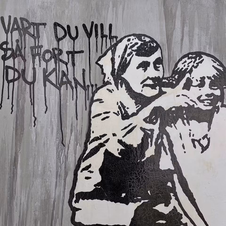 "Vart du vill så fort du kan", blandteknik på duk av Hellstrom Street Art, 116x89 cm