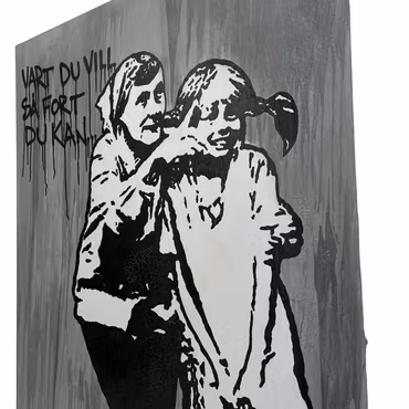 "Vart du vill så fort du kan", blandteknik på duk av Hellstrom Street Art, 116x89 cm