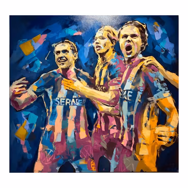 "Blåvit eufori", Akryl på duk av Alberto Ramirez LEG, 140x140 cm