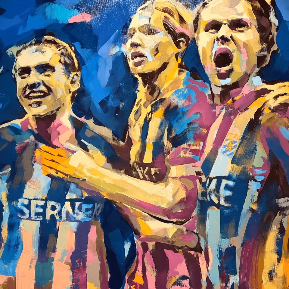 "Blåvit eufori", Akryl på duk av Alberto Ramirez LEG, 140x140 cm