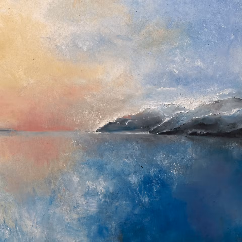 "Gryningstimma", olja på duk av Lo Fehrling, 120x140 cm