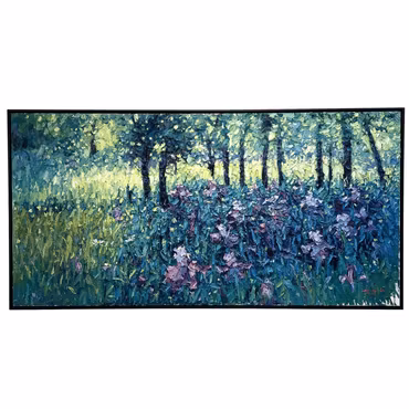 "Meadow with Irises", olja på duk av John Ma, 204x104 cm