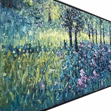 "Meadow with Irises", olja på duk av John Ma, 204x104 cm