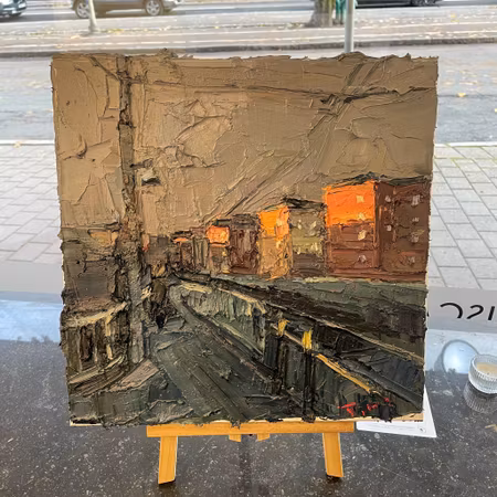 "Ringön in Winter", olja på duk av John Ma, 40x40 cm