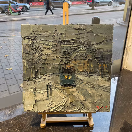 "Kungsportsavenyn in Snow", olja på duk av John Ma, 40x40 cm