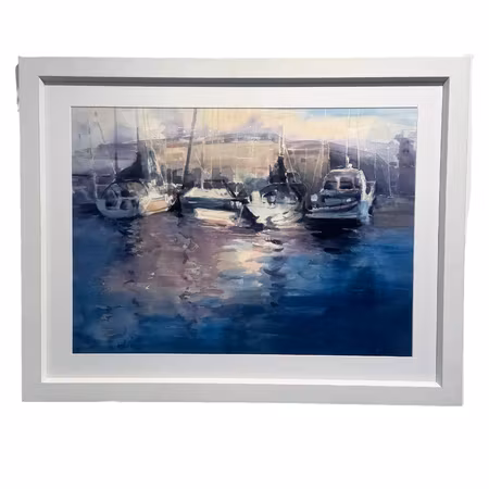 "Evening Reflections, Göteborg", akvarell på papper av John Ma, 92 × 72 cm