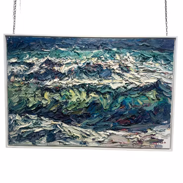 "Blue Wave", olja på duk av John Ma, 120x80 cm