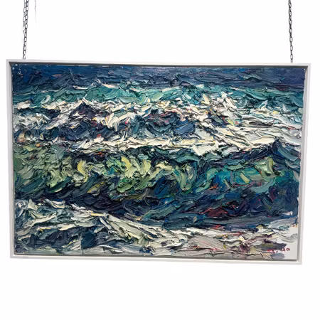 "Blue Wave", olja på duk av John Ma, 120x80 cm