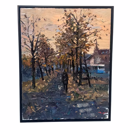 "Södra Allégatan in Autumn", olja på duk av John Ma, 80x100 cm