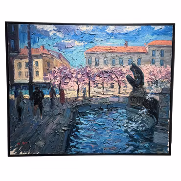 "Järntorget", olja på duk av John Ma, 150x120 cm