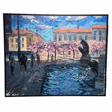 "Järntorget", olja på duk av John Ma, 150x120 cm