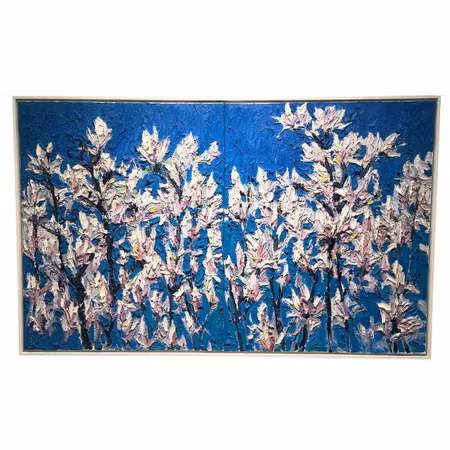 "Magnolia flowers", olja på duk av John Ma, 160x100 cm