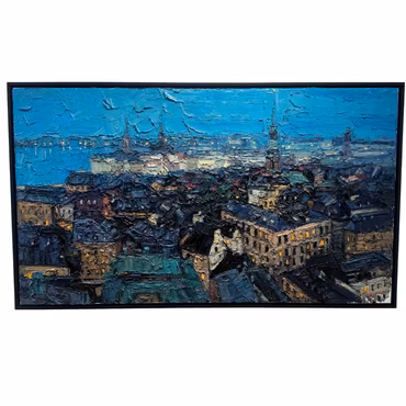 "Early Morning in Stockholm", olja på duk av John Ma, 140x80 cm
