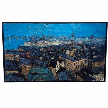 "Early Morning in Stockholm", olja på duk av John Ma, 140x80 cm