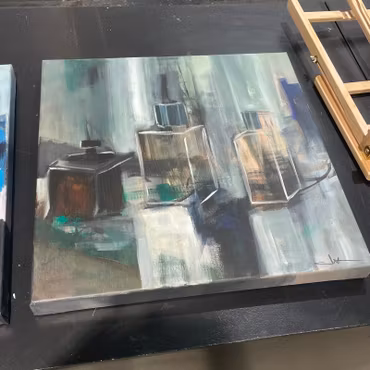 “Memory Smell”, akryl på duk av Malin Hjalmarsson, 50 × 50 cm