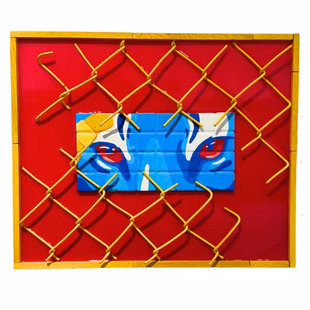 "Lookout", akryl på mosaik monterad på furu av John Beijer, 40 × 30 cm