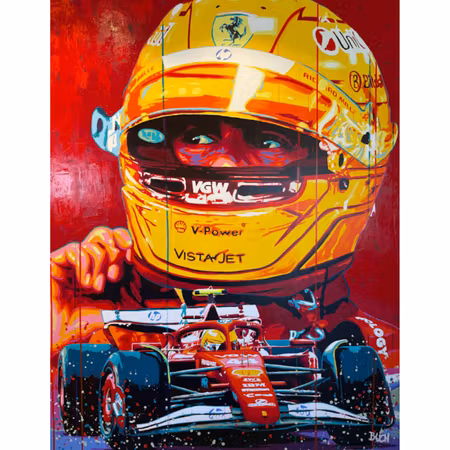 “Hamilton – The Red Chapter Begins”, akryl på duk av Allan Buch, 180 × 140 × 2 cm