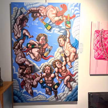 “Knytkalas”, olja på duk av Jacob Florberger, 120 × 182 cm