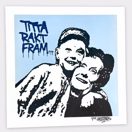 Titta rakt fram, Litografi av Hellstrom Street Art, 65x65 cm