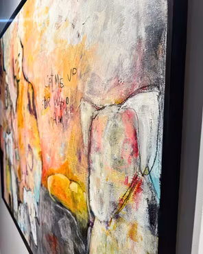 “Lift Me Up for Who I Am”, acrylic on canvas by Karin Björnsdotter, 140 × 110 cm