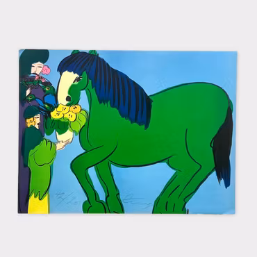 “Green Horse” – litografi av Walasse Ting (142/200)