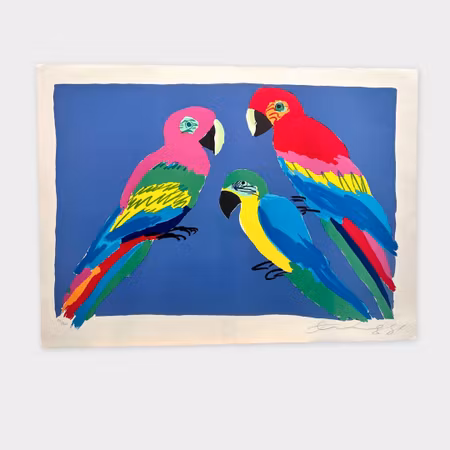“Three Parrots” – litografi av Walasse Ting (57/200)