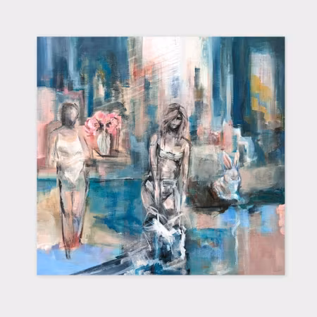 Malin Hjalmarsson – “Bunny in Bed”, akryl på duk