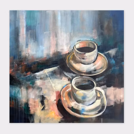 Malin Hjalmarsson – Coffee in Bed, akryl på duk