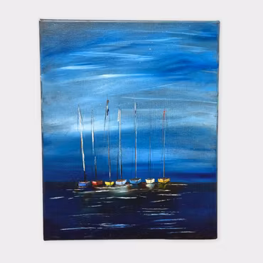 Båtlåt, Olja på duk av Lasse Kronér, 40 × 50 cm