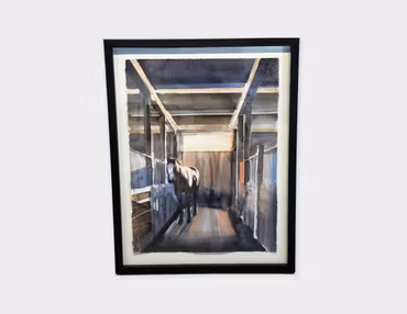 "Stallet" akvarell av Kalle Nilsson. 72x92 cm.