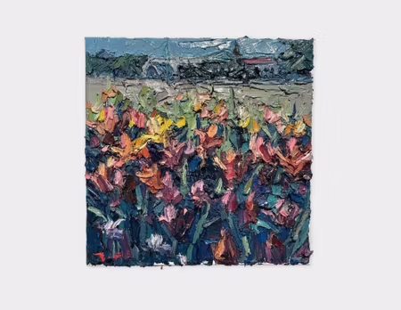 "Kungsportsavenyn with flowers", olja på duk av John Ma, 40x40 cm