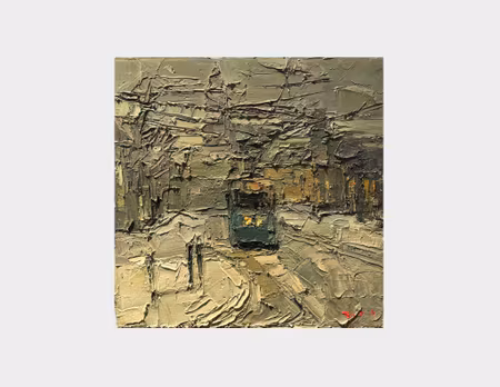 "Kungsportsavenyn in Snow", olja på duk av John Ma, 40x40 cm