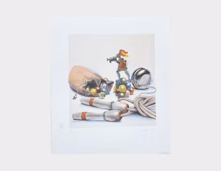 "Leksaker" Litografi av Lasse Åberg, 42 x 49 cm