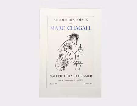 "Autour des Poèmes de Marc Chagall" Litografisk utställningsaffisch av Marc Chagall -1975, 44 x 60 cm