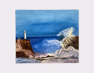 Lonely Lighthouse, Olja på duk av Lasse Kronér, 65x54 cm