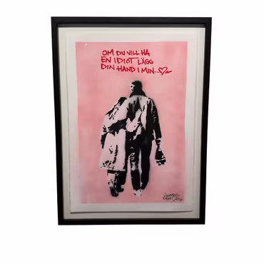 Hellstrom Street Art - Om du vill ha en idiot lägg din hand i min - Stencil på papper. 70x100 cm