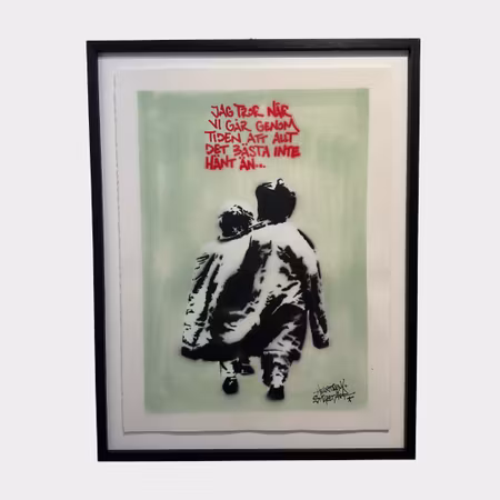 Hellstrom Street Art - Jag tror när vi går genom tiden att allt det bästa inte hänt än. - Stencil på papper. 70x100 cm