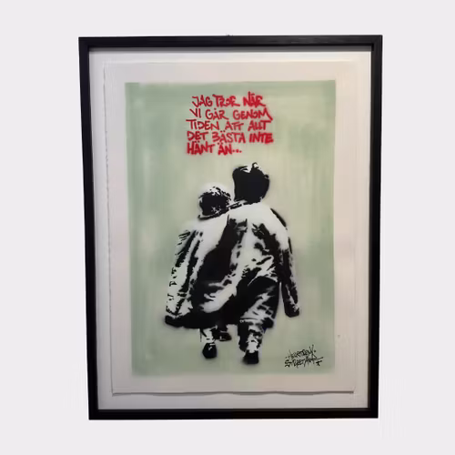Hellstrom Street Art - Jag tror när vi går genom tiden att allt det bästa inte hänt än. - Stencil på papper. 70x100 cm