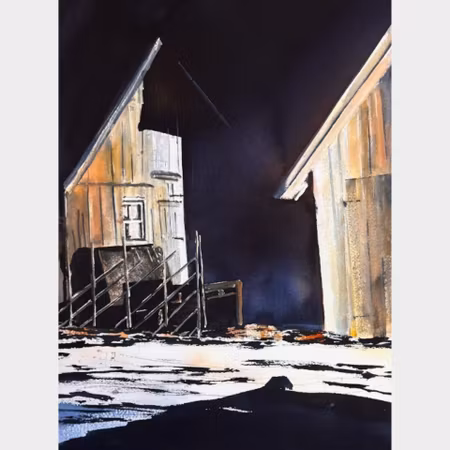 Kalle Nilsson – Vinternatt på Gotland, akvarell, 73 x 93 cm