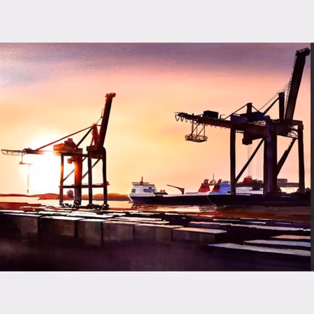 Kalle Nilsson – Hamnen, akvarell, 93 x 73 cm