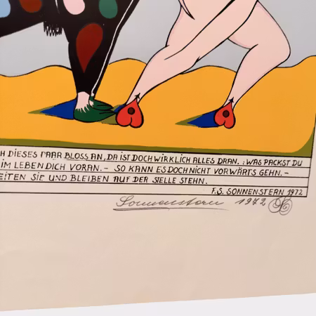 Friedrich Schröder Sonnenstern, Das mondmoralische Eheleben Juckelche und Spuckelche, färglitografi, 70 x 50 cm, 4/150