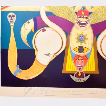 Friedrich Schröder Sonnenstern, Schwanenpuppentanz, färglitografi, 79 x 56 cm, 140/275