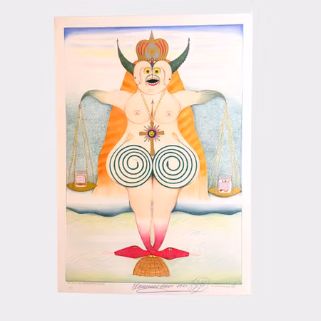 Friedrich Schröder Sonnenstern, Die Wabe des Mondmoralgerichts, färglitografi, 54 x 76 cm, 52/99