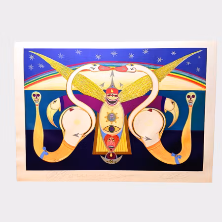 Friedrich Schröder Sonnenstern, Schwanenpuppentanz, färglitografi, 79 x 56 cm, 124/275