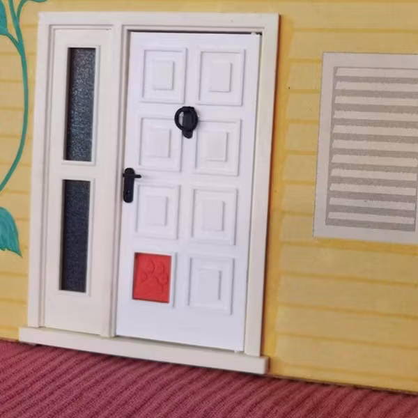 Ytterdörr med kattlucka, reservdel till Lundby front den gula